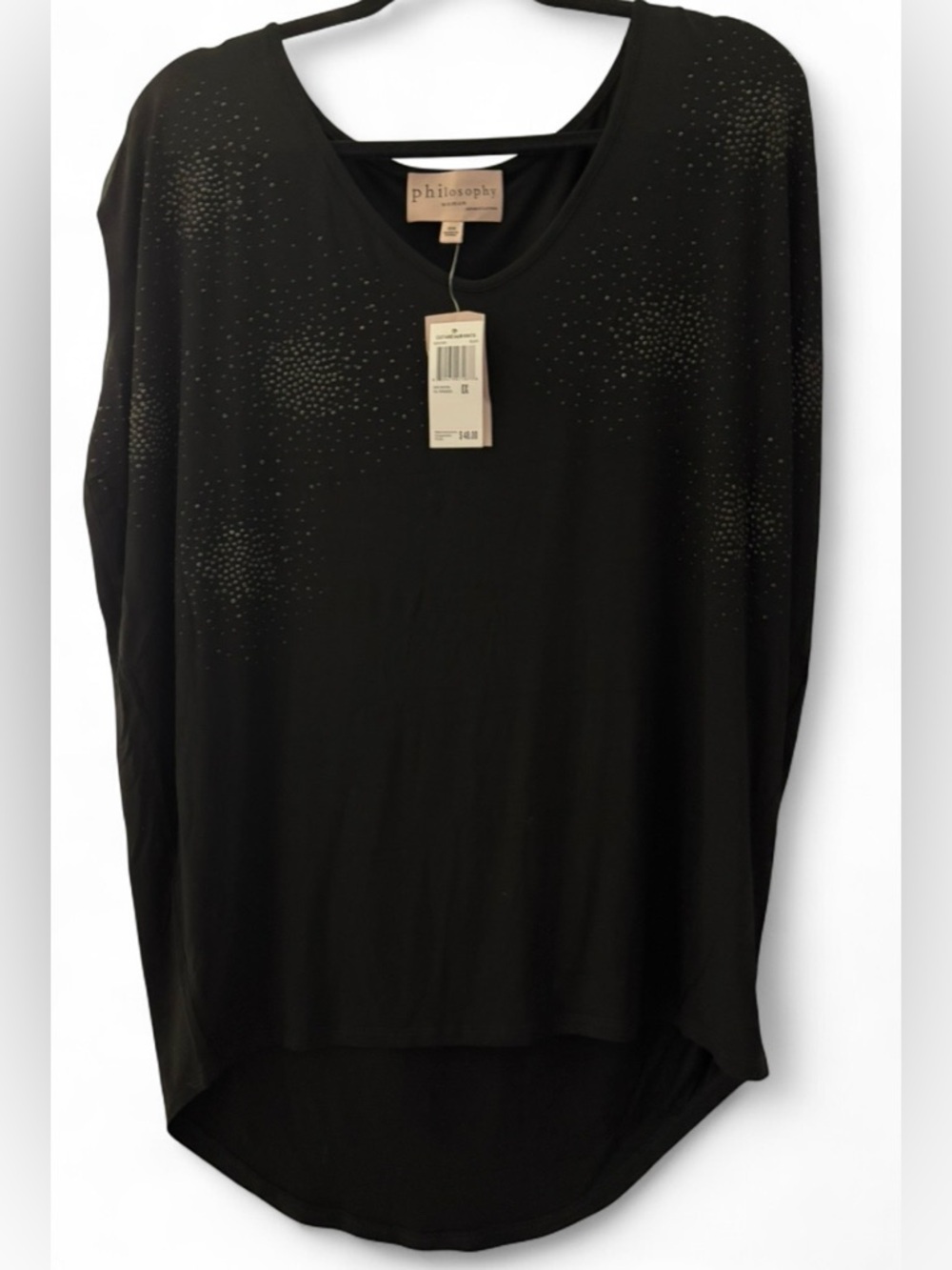 Philosophy Black V-Neck Stud Accent Top-ptp 22 lots of stretch